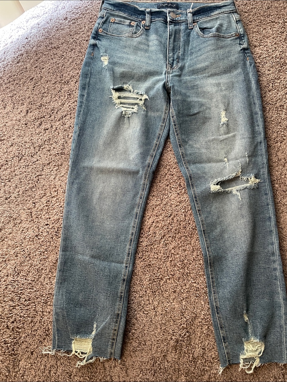 Aeropostale Women's Distressed Blue Straight Jeans